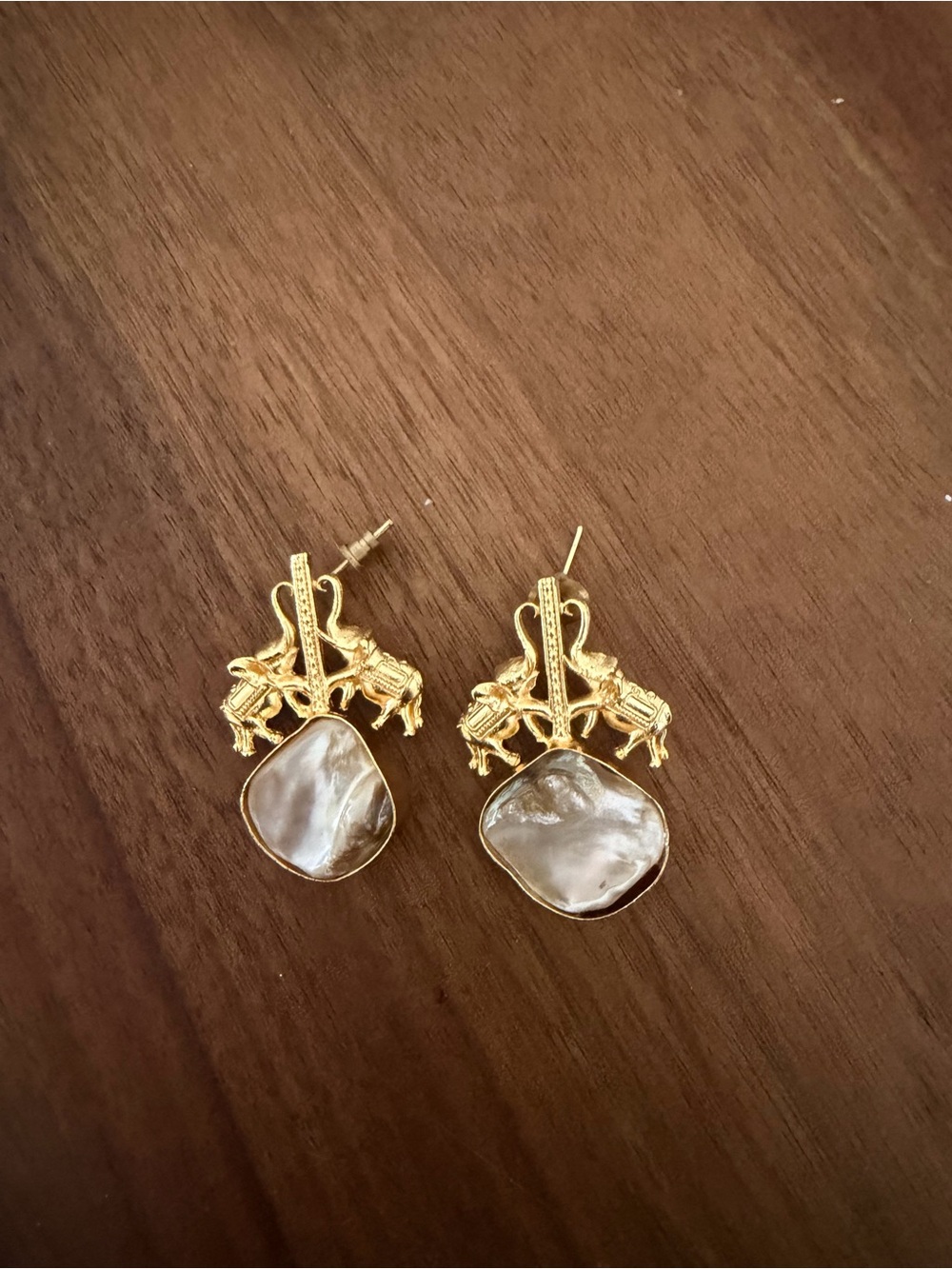 Gold & Mother-of-Pearl Drop Earrings - Elegant Women's Jewelry